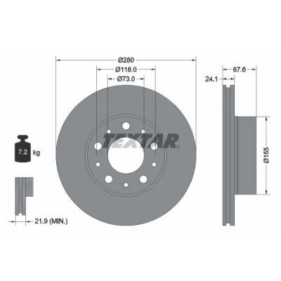 Billede af TEXTAR PRO 92275103 Bremseskiver 280 24,1 05/10 118 indvendigt ventileret coatet uden hjulbolte, hjulnav FIAT: Ducato III Ladvogn / Chassis