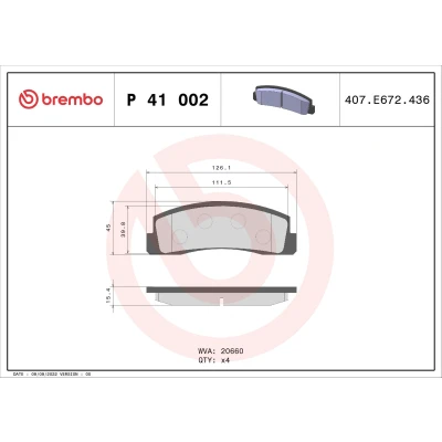 Billede af BREMBO P 41 002 Bremseklodser Ekskl. slidadvarselskontakt uden tilbehør