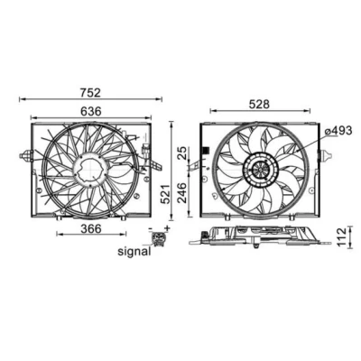 Billede af MAHLE ORIGINAL CFF 336 000S Køleventilator 487 12 580 elektrisk med kølerventilatorramme (karm) BMW: 5 Touring, Sedan
