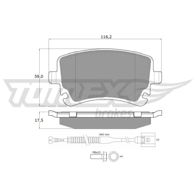 Billede af TOMEX brakes TX 13 962 Bremseklodser bagaksel Inkl. slidadvarselskontakt med bremsecaliperskruer tilbehør BENTLEY: Continental GT