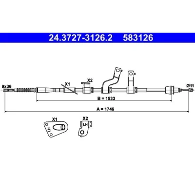 Billede af ATE 24.3727 3126.2 Håndbremsekabel 1746 HYUNDAI: i30 II Hatchback, Stationcar