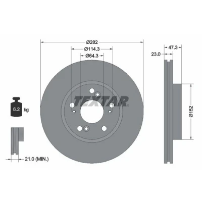 Billede af TEXTAR 92128400 Bremseskiver 282 23 05/09 114,3 indvendigt ventileret uden hjulbolte, hjulnav HONDA: CIVIC 8 Hatchback, CR V 2, 7 Hatchback