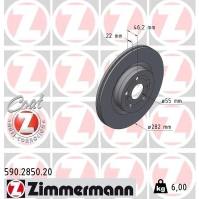 Billede af ZIMMERMANN 590.2850.20 Bremseskiver 282 22 7/5 5 100 indvendigt ventileret coatet