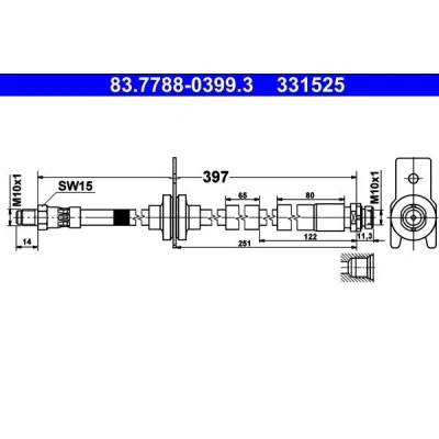 Billede af ATE 83.7788 0399.3 Bremseslange 397 M10x1 FORD: FOCUS 3