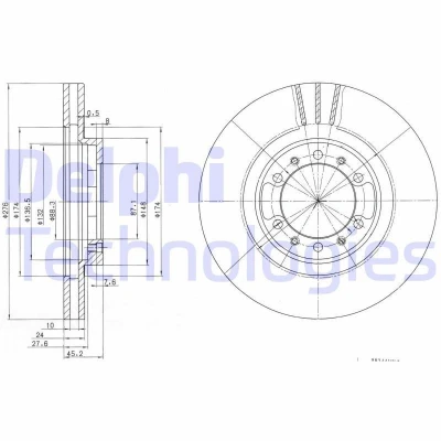Billede af DELPHI BG3099 Bremseskiver 276 24 6 ventileret olieret ubehandlet uden hjullejer, ABS sensorring MITSUBISHI: PAJERO 2, 2 Canvas Top