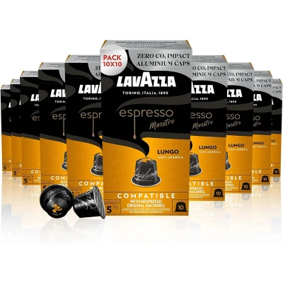 Billede af 10 x pakker Lavazza Maestro Lungo Aluminiums kapsler til Nespresso (100 kapsler)