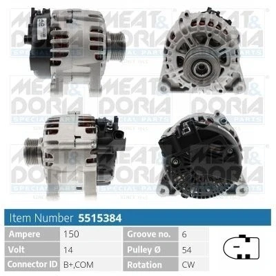 Billede af MEAT &amp; DORIA 5515384 Generator 14V 150A FORD: FIESTA 6, C Max 2, KUGA AUDI: A6 C6 Avant, Sedan, C5 SKODA: Superb I Sedan