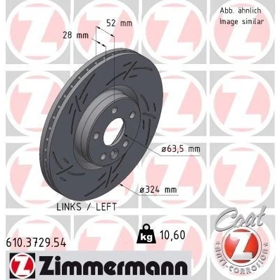 Billede af ZIMMERMANN 610.3729.54 Bremseskiver 324 28 6/5 5 108 indvendigt ventileret, opslidset coatet VOLVO: XC60 I