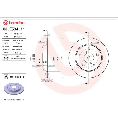 Billede af BREMBO 08.E534.11 Bremseskiver 252 9 5 fuldstændigt coatet SUZUKI: SWIFT