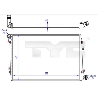 Billede af TYC 737 0062 R Radiator 650 452 32 Mekanisk fuget køleripper VOLKSWAGEN: Golf 5, Touran I, Caddy 3, SKODA: Octavia 2 Combi, II Hatchback