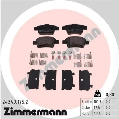 Billede af ZIMMERMANN 24349.175.2 Bremseklodser med skruer Billede svarer til leveringsomfang, fjeder OPEL: Corsa D Hatchback, FIAT: Grande Punto Hatchback