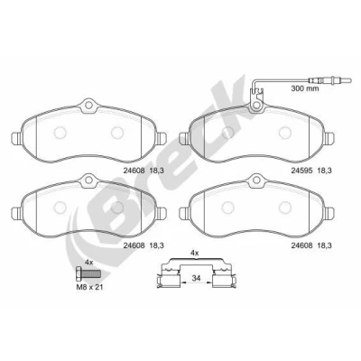 Billede af BRECK 24595 00 701 Bremseklodser Inkl. slidadvarselskontakt, med indbygget slidsensor CITROËN: Jumpy II MPV, TOYOTA: Proace I Van / Stationcar
