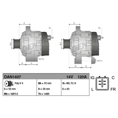 Billede af DENSO DAN1407 Generator 14V 120A JAGUAR: X Type Sedan
