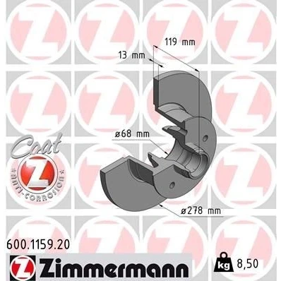 Billede af ZIMMERMANN COAT Z 600.1159.20 Bremseskiver 278 13 6/5 5 112 fuldstændigt coatet uden hjullejer, ABS sensorring VOLKSWAGEN: TRANSPORTER 3 Bus