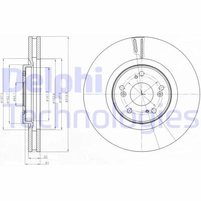 Billede af DELPHI BG4225 Bremseskiver 320 32 5 ventileret olieret ubehandlet uden hjullejer, ABS sensorring HONDA: ACCORD 8, 8 Kombi