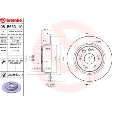Billede af BREMBO COATED DISC LINE 08.B653.11 Bremseskiver 282 9 5 fuldstændigt coatet med skruer HONDA: Accord 7 Tourer, Shuttle