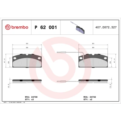 Billede af BREMBO P 62 001 Bremseklodser Inkl. slidadvarselskontakt uden tilbehør