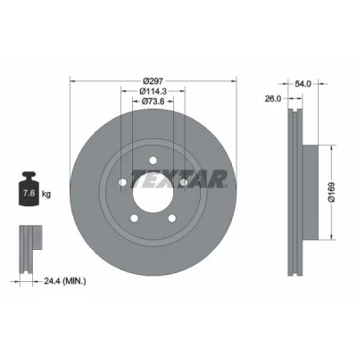 Billede af TEXTAR PRO 92230003 Bremseskiver 297 26 05/05 114,3 udvendig ventileret coatet uden hjulbolte, hjulnav CHRYSLER: 300M Sedan