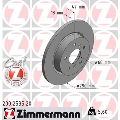 Billede af ZIMMERMANN COAT Z 200.2535.20 Bremseskiver 290 13 7/5 5 114 fuldstændigt coatet NISSAN: Qashqai 2, RENAULT: Kadjar