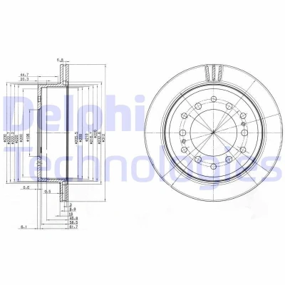 Billede af DELPHI BG3557 Bremseskiver 312 18 6 ventileret olieret ubehandlet uden hjullejer, ABS sensorring TOYOTA: Land Cruiser Prado 120