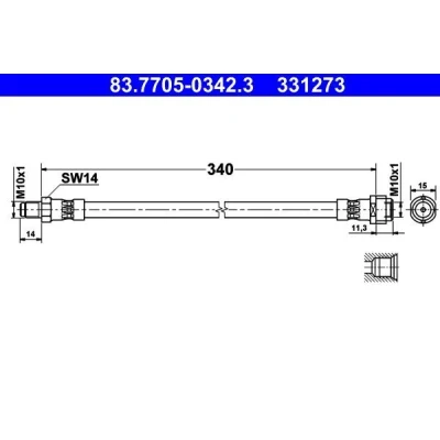 Billede af ATE 83.7705 0342.3 Bremseslange 340 M10x1 MERCEDES BENZ: SL Cabriolet