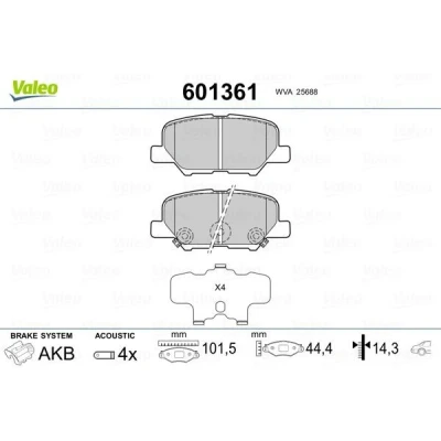 Billede af VALEO 601361 Bremseklodser bagaksel Inkl. slidadvarselskontakt med anti knirke plade MAZDA: 6 Stationcar, Sedan, 3 MITSUBISHI: ASX SUV