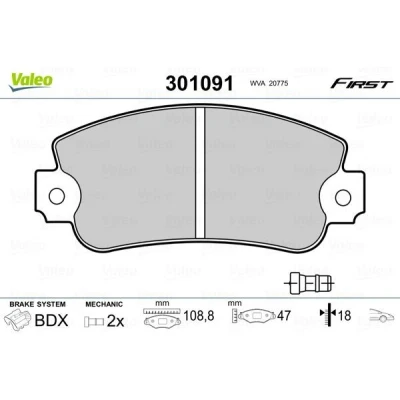 Billede af VALEO 301091 Bremseklodser FIRST foraksel Inkl. slidadvarselskontakt uden anti knirke plade FIAT: Uno Hatchback, Panda I Hatchback