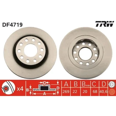Billede af TRW DF4719 Bremseskiver 269 22 10 112 ventileret lakeret AUDI: A6 C5 Avant, Sedan