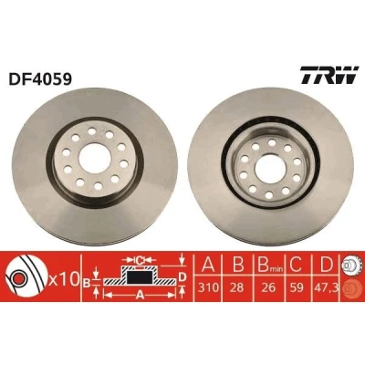 Billede af TRW DF4059 Bremseskiver 310 28 10 108 ventileret lakeret ALFA ROMEO: 166
