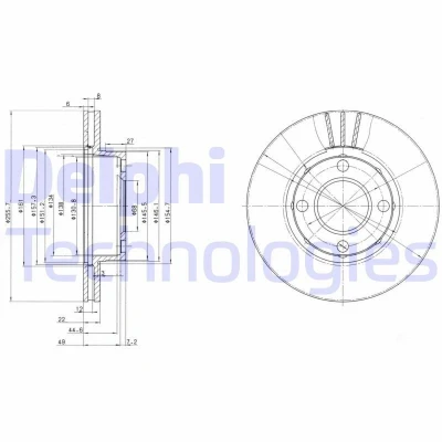 Billede af DELPHI BG2668 Bremseskiver 256 22 4 ventileret olieret ubehandlet uden hjullejer, ABS sensorring AUDI: 80 B4 Sedan, Cabriolet B4, Avant