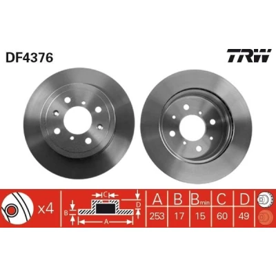 Billede af TRW DF4376 Bremseskiver 253 17 4 100 ventileret lakeret SUZUKI: IGNIS 2, Wagon R+ II Hatchback, R III OPEL: Agila A