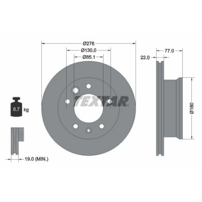 Billede af TEXTAR PRO 92131503 Bremseskiver 276 22 05/07 130 indvendigt ventileret coatet uden hjulbolte, hjulnav MERCEDES BENZ: Sprinter 3 T Bus