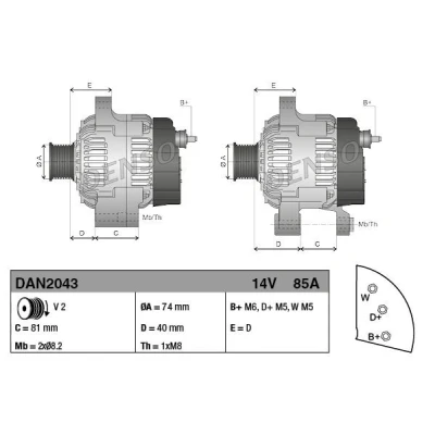 Billede af DENSO DAN2043 Generator 14V 85A