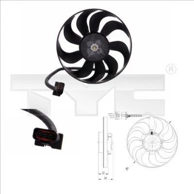 Billede af TYC 837 0001 Køleventilator 290 70/120 uden kølerventilatorramme (karm), med belastningsmodstand VOLKSWAGEN: Golf 4, Polo IV Hatchback, Lupo / 3L