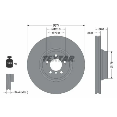 Billede af TEXTAR PRO 92123003 Bremseskiver 374 36 05/06 120 indvendigt ventileret coatet uden hjulbolte, hjulnav BMW: 7