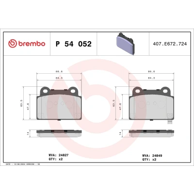 Billede af BREMBO P 54 052 Bremseklodser med akustisk advarsel for slid uden tilbehør MITSUBISHI: Lancer 8 Limousine