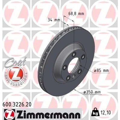 Billede af ZIMMERMANN COAT Z 600.3226.20 Bremseskiver 350 34 6/5 5 130 indvendigt ventileret coatet højkarboniseret PORSCHE: Cayenne, VOLKSWAGEN: Touareg I
