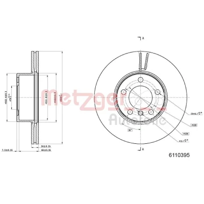 Billede af METZGER 6110395 Bremseskiver foraksel 312 24 5 120 indvendigt ventileret lakeret, Krydsslebet højkarboniseret BMW: 3 Touring, 1 Hatchback, Sedan