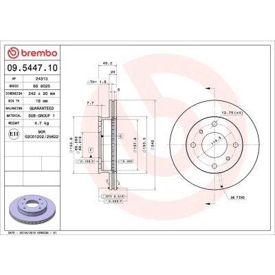 Billede af BREMBO 09.5447.10 Bremseskiver 242 20 4 indvendigt ventileret NISSAN: Primera Sedan