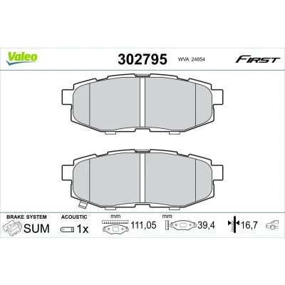 Billede af VALEO 302795 Bremseklodser bagaksel Inkl. slidadvarselskontakt uden skruer, anti knirke plade TOYOTA: GT86 Coupe, SUBARU: BRZ Coupe