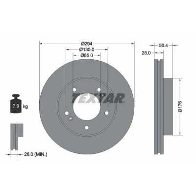 Billede af TEXTAR PRO 92203203 Bremseskiver 294 28 05/07 130 indvendigt ventileret coatet uden hjulbolte, hjulnav SSANGYONG: Rexton / 2, Kyron