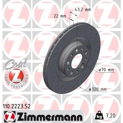 Billede af ZIMMERMANN SPORT COAT Z 110.2223.52 Bremseskiver 320 22 10/5 5 110 indvendigt ventileret, hullet coatet ALFA ROMEO: Giulia Sedan