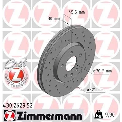 Billede af ZIMMERMANN SPORT COAT Z 430.2629.52 Bremseskiver 321 30 6/5 5 115 indvendigt ventileret, hullet coatet højkarboniseret OPEL: Astra J Sports Tourer