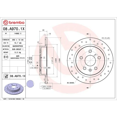 Billede af BREMBO Bremseskive OPEL: Insignia A Sports Tourer, Hatchback, Sedan 292mm 12mm 5 fuldstændigt, hullet coatet 08.A970.1X 13501289