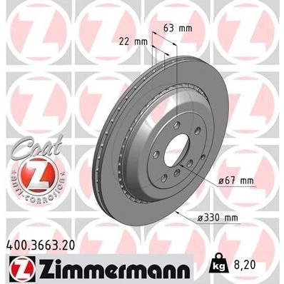Billede af ZIMMERMANN COAT Z 400.3663.20 Bremseskiver 330 22 7/5 5 112 udvendig ventileret coatet højkarboniseret MERCEDES BENZ: ML klasse, R klasse