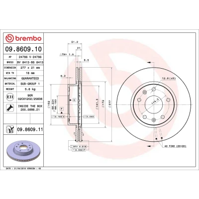 Billede af BREMBO COATED DISC LINE 09.8609.11 Bremseskiver 277 21 5 indvendigt ventileret coatet med skruer LAND ROVER: Freelander I SUV