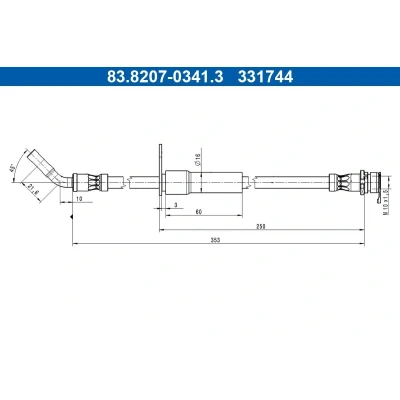 Billede af ATE 83.8207 0341.3 Bremseslange 353mm M10x1,5mm FORD: Puma SUV 1.0 EcoBoost, EcoBoost mHEV, 1.5 EcoBlue, ST Flexifuel