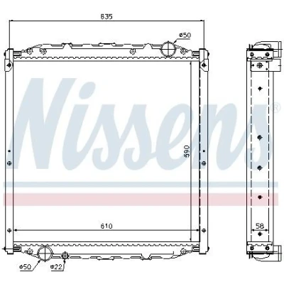 Billede af NISSENS 62877A Radiator Aluminium 590 610 58 med ramme Loddet køleripper