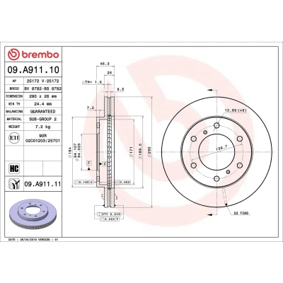 Billede af BREMBO COATED DISC LINE 09.A911.11 Bremseskiver 290 26 6 indvendigt ventileret coatet højkarboniseret MITSUBISHI: PAJERO 4