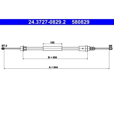 Billede af ATE 24.3727 0829.2 Håndbremsekabel 644 PEUGEOT: 406 Coupe